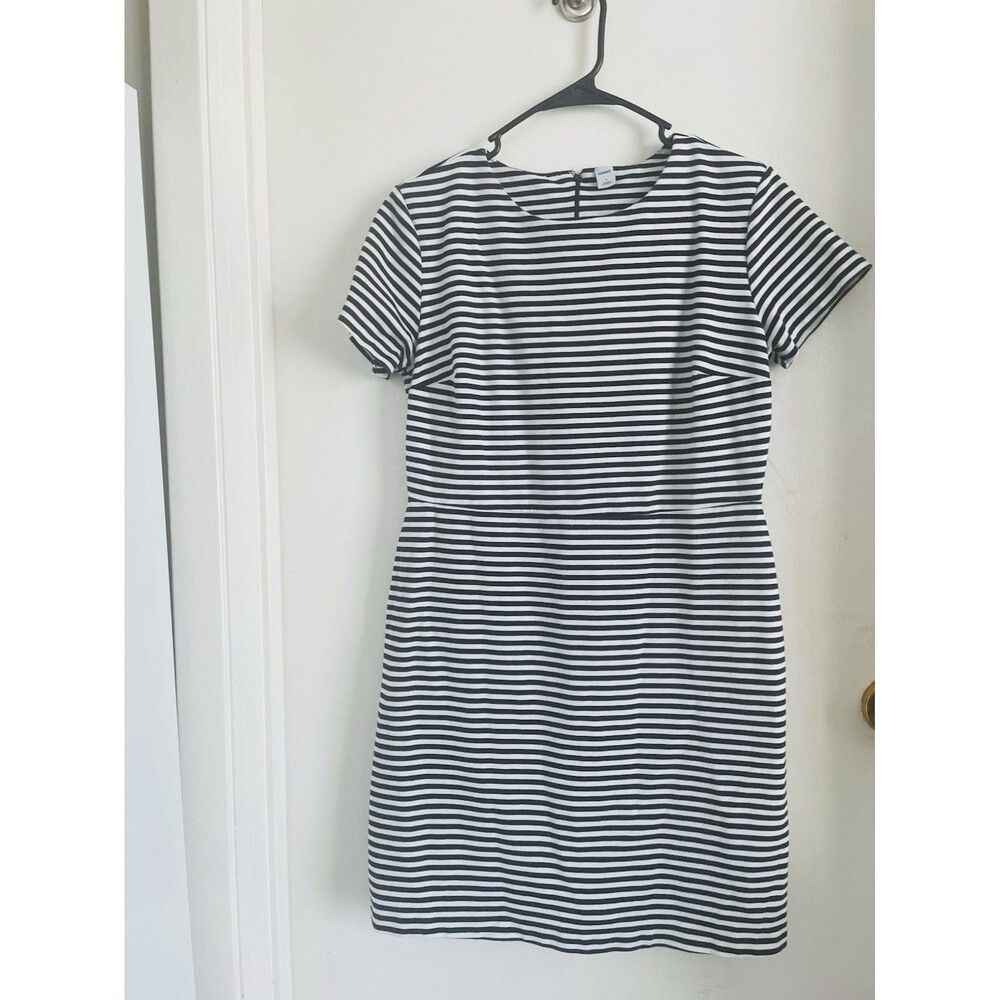Old Navy Striped Sheath Dress Black White Short Sleeve Boat Neck Zip Knee L